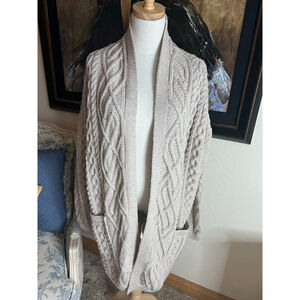 NWT Aran Crafts Beige Merino Wool Cable Knit Cardigan XXL